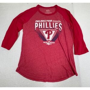 Philadelphia Phillies Women Shirt XL Majestic‎ Red 2022 World Series Raglan